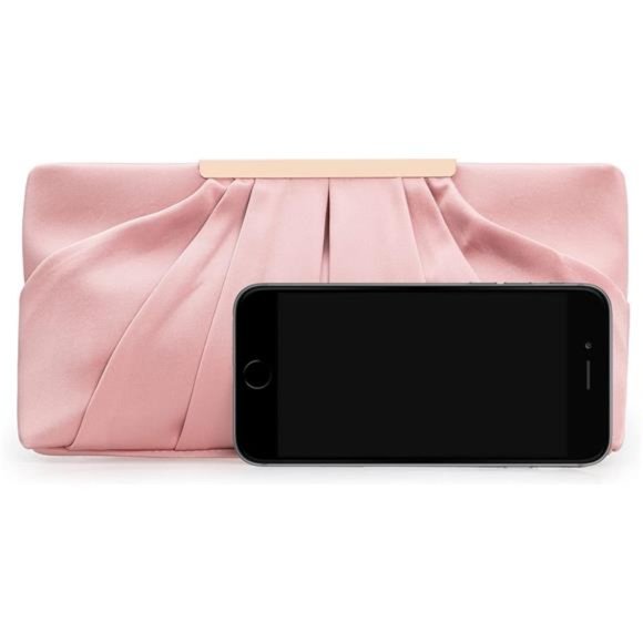 Clutch Evening Bag Elegant Pleated Satin Formal Handbag Simple Classy Purse - Picture 5 of 7